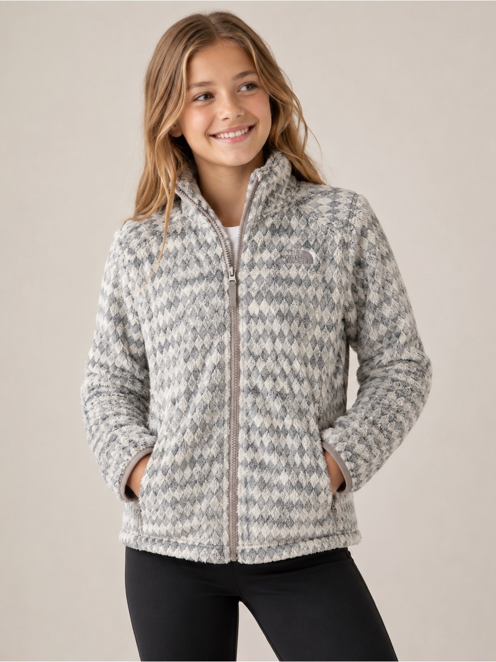 The North Face Girls XL 18 Gray Diamond Plush Fleece Full Zip Jacket